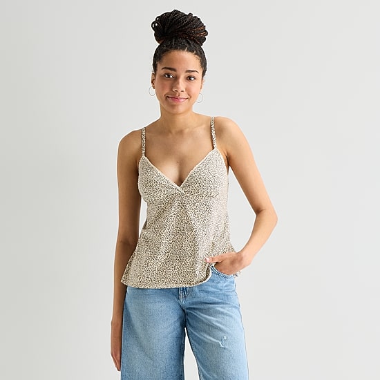 Arizona Womens Juniors V Neck Sleeveless Babydoll Top
