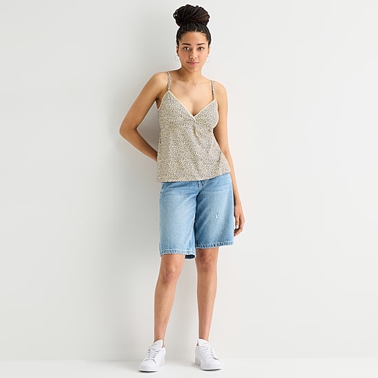 Arizona Womens Juniors V Neck Sleeveless Babydoll Top