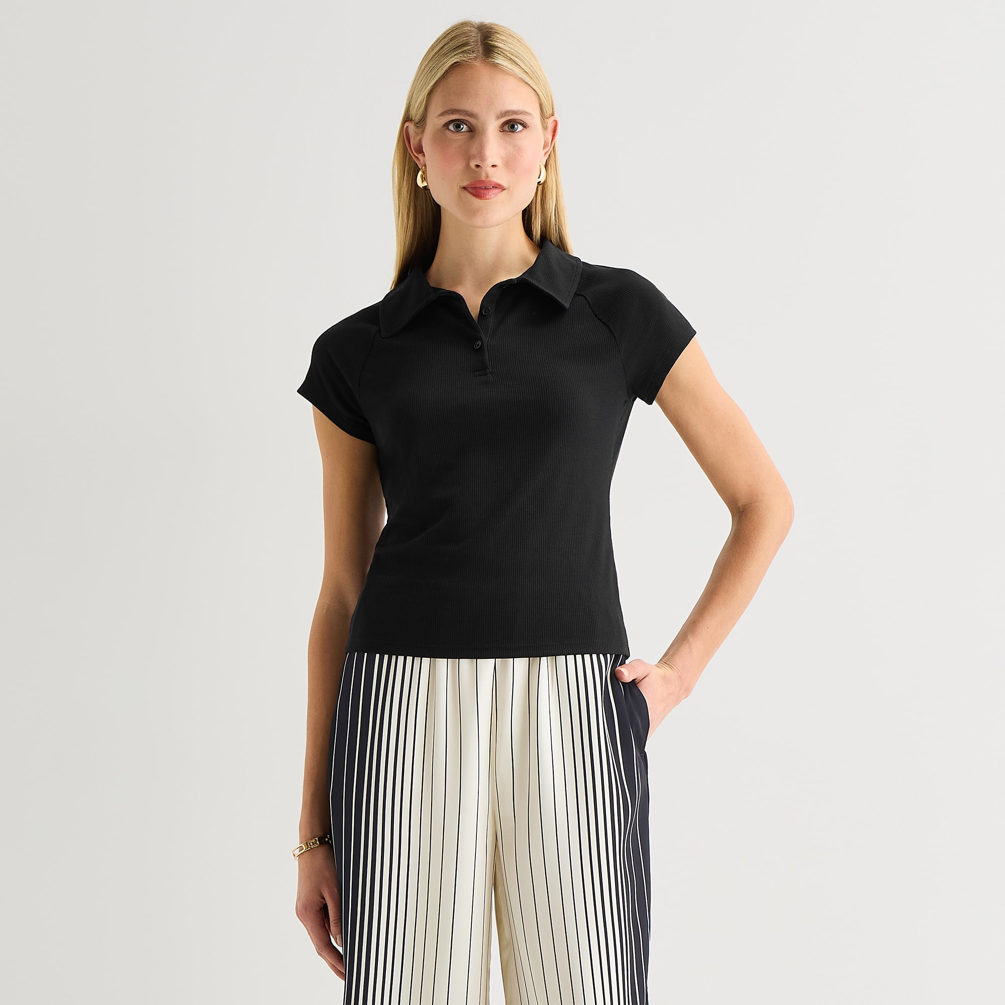 Worthington Womens Short Sleeve Rib Polo Shirt