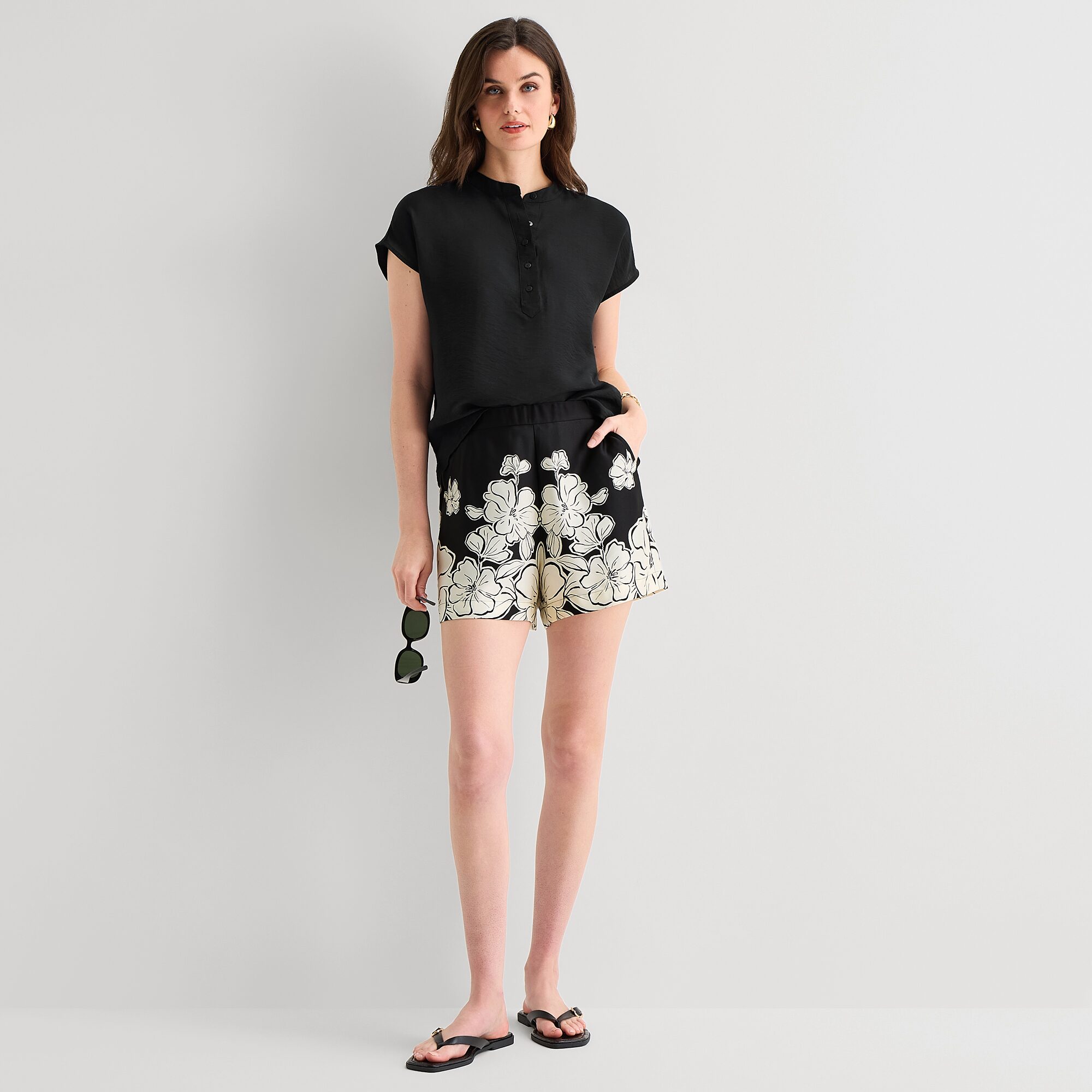 Worthington Womens Henley Neck Short Sleeve Blouse