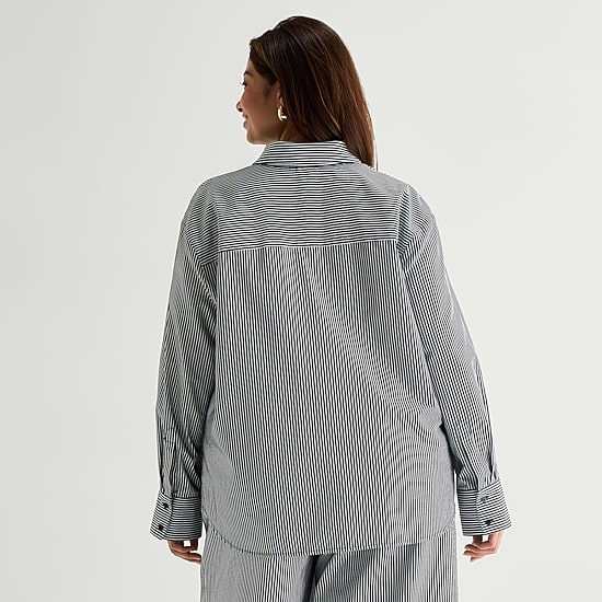 Worthington Womens Plus Cuffed Long Sleeve Relaxed Fit Button-Down Shirt