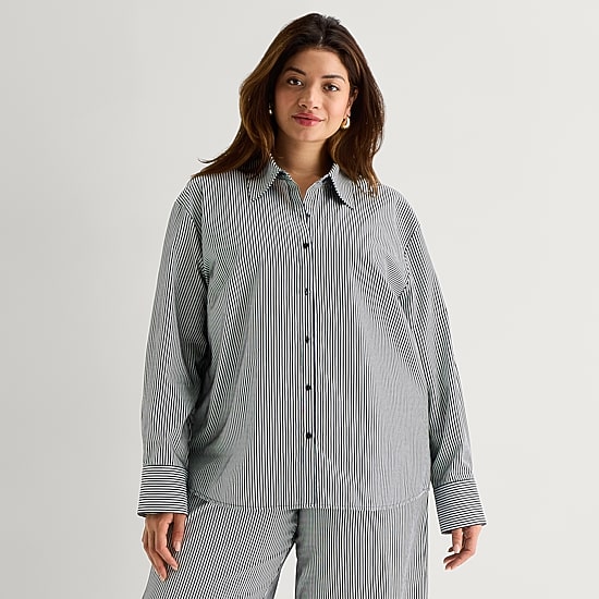 Worthington Womens Plus Cuffed Long Sleeve Relaxed Fit Button-Down Shirt