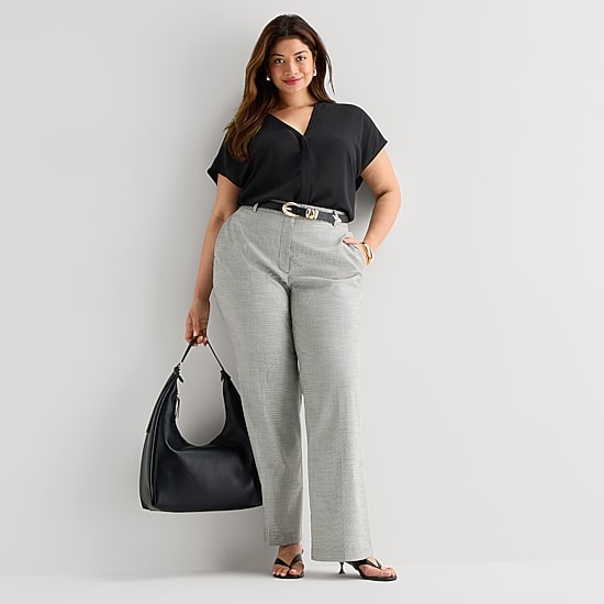 Worthington Womens Plus Straight Highest Rise Trouser