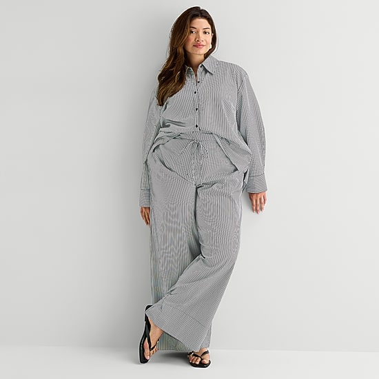 Worthington Womens Plus Wide Leg High Rise Pull-On Pant
