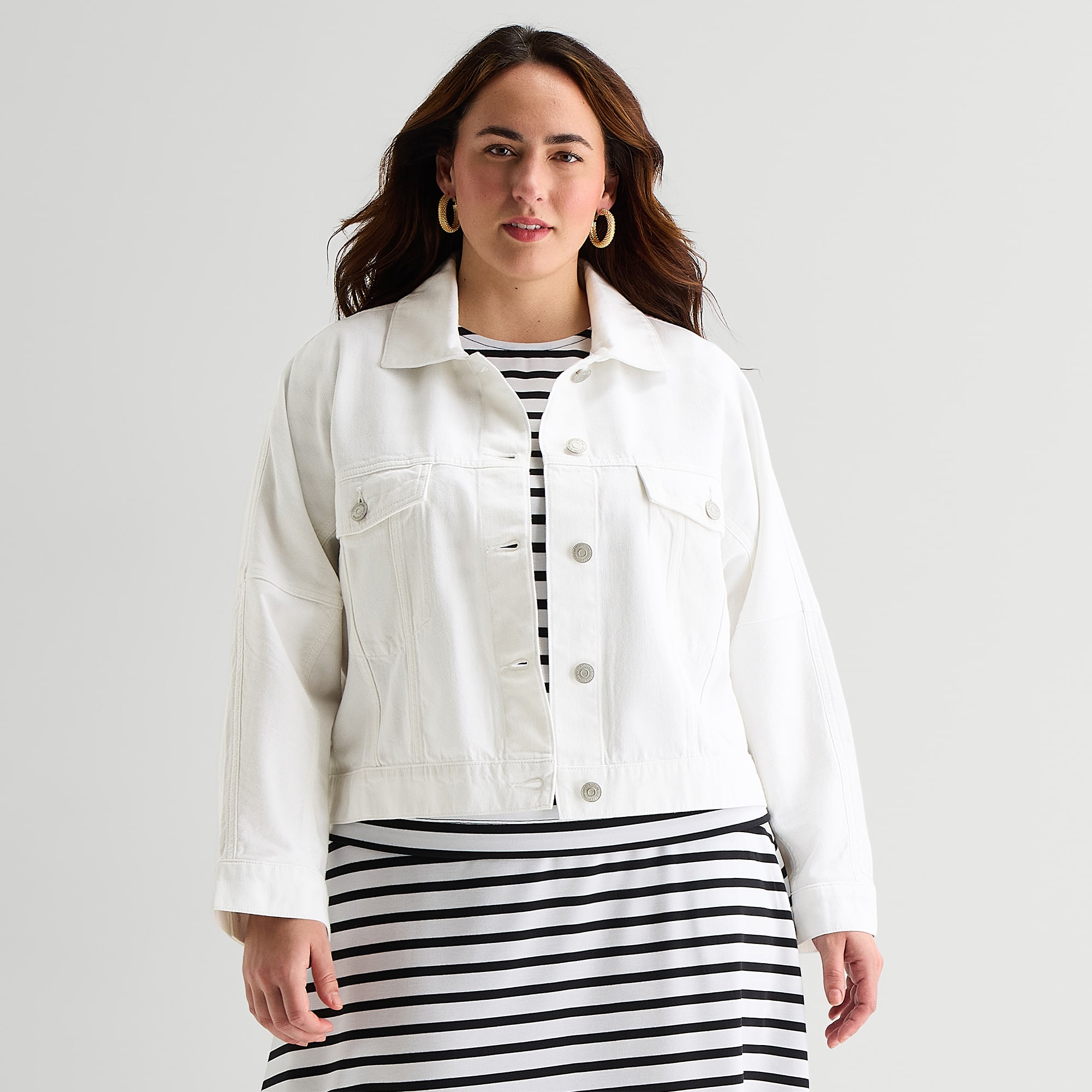 Liz Claiborne Womens Plus Denim Cropped Jacket
