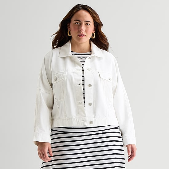 Liz Claiborne Womens Plus Denim Cropped Jacket