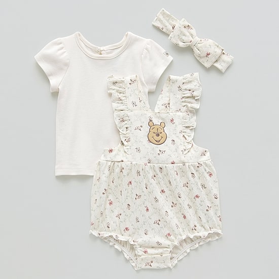 Baby Girls 3-pc. Winnie The Pooh Shortall Set