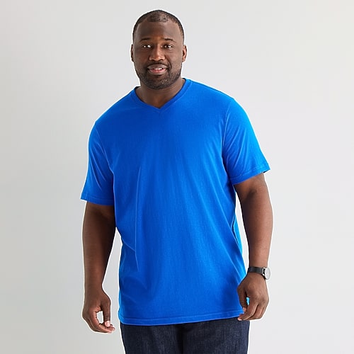 St. John's Bay Super Soft Mens V Neck Short Sleeve Quick Dry Big and Tall T-Shirt, Large Tall, Blue