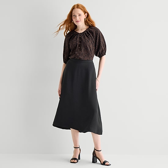 Liz Claiborne Womens High Rise Midi A-Line Skirt
