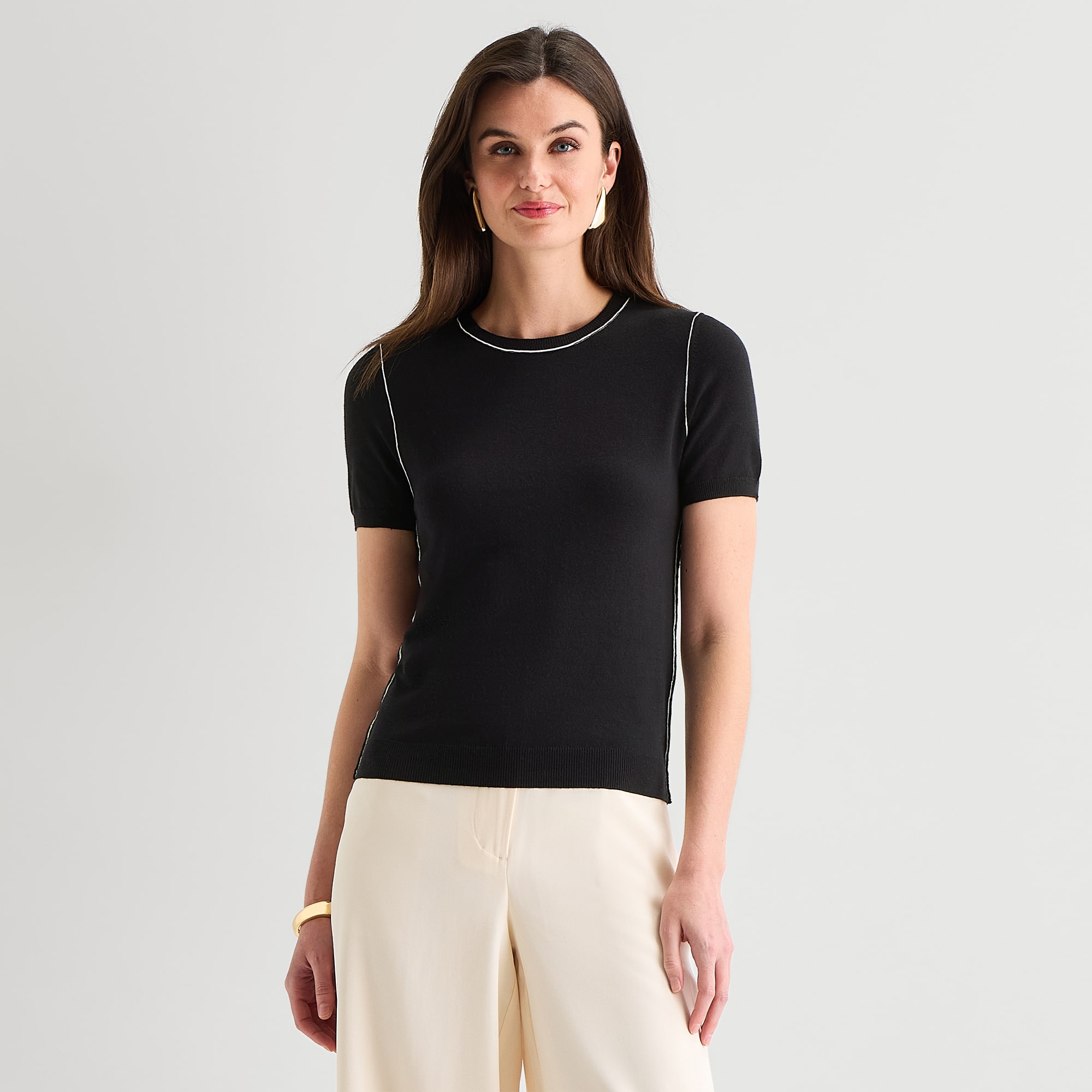 Worthington Womens Crew Neck Short Sleeve Pullover Sweater
