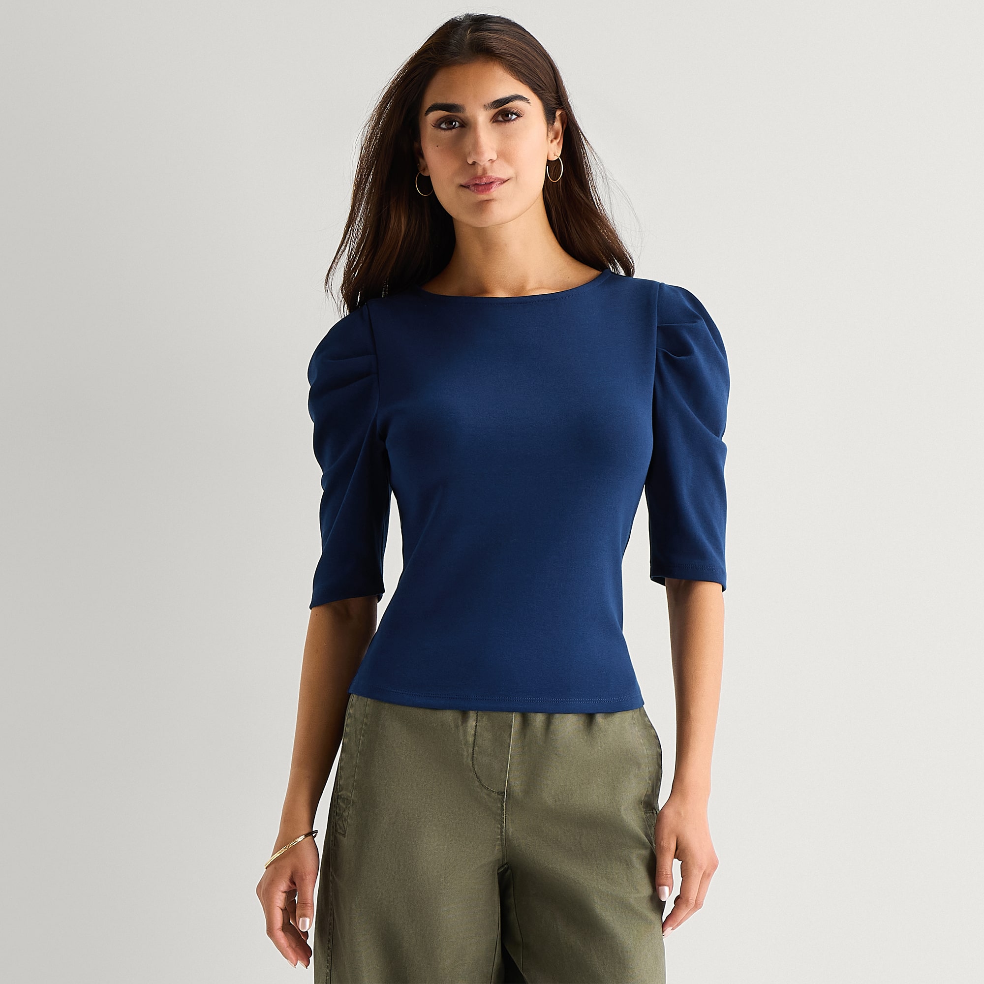 St. John's Bay Womens Crew Neck 3/4 Sleeve Blouse