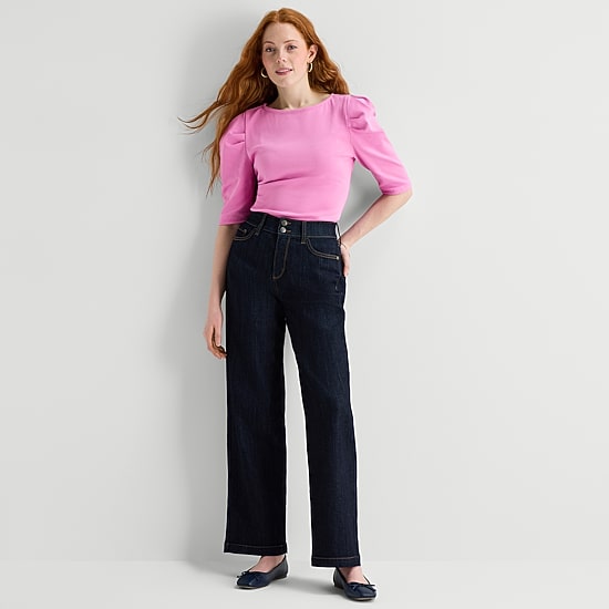 St. John's Bay Womens Crew Neck 3/4 Sleeve Blouse