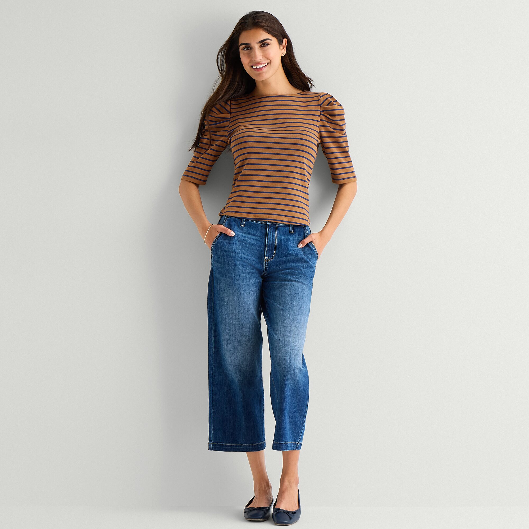 St. John's Bay Womens Crew Neck 3/4 Sleeve Blouse