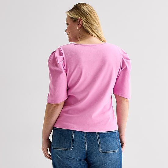 St. John's Bay Womens Plus Crew Neck 3/4 Sleeve Knit Blouse