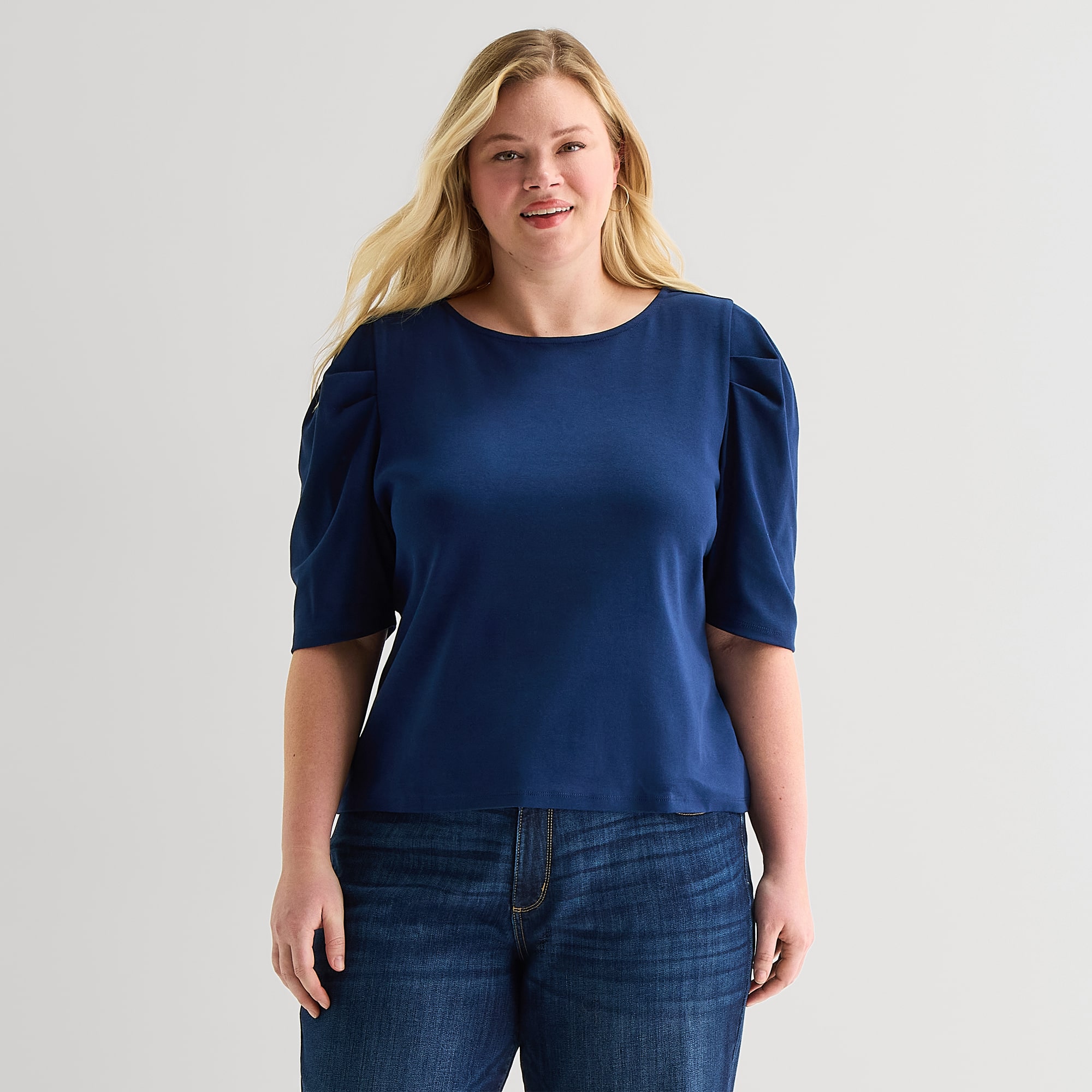 St. John's Bay Womens Plus Crew Neck 3/4 Sleeve Knit Blouse