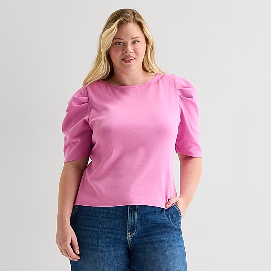St. John's Bay Womens Plus Crew Neck 3/4 Sleeve Knit Blouse