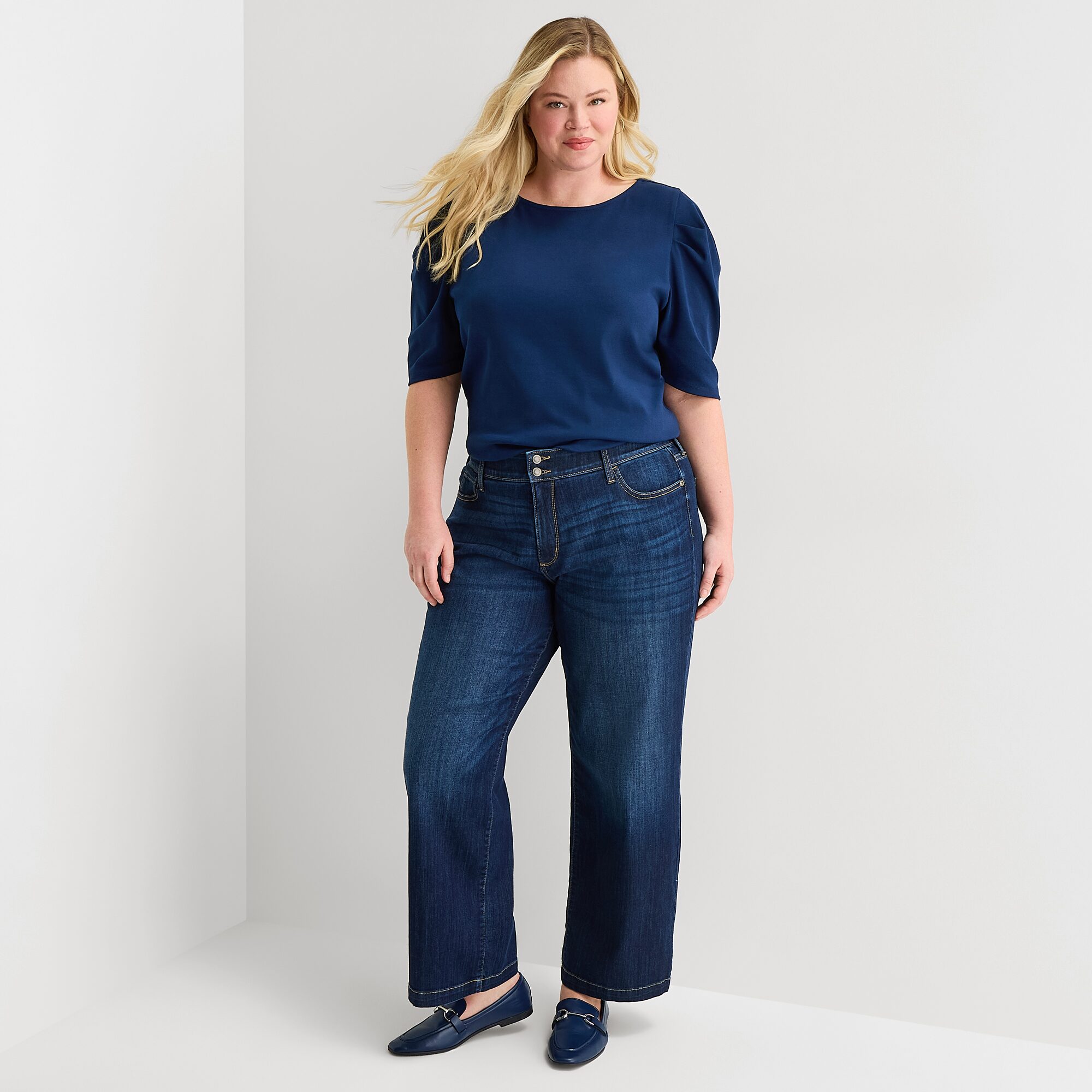 St. John's Bay Womens Plus Crew Neck 3/4 Sleeve Knit Blouse