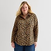 St. John's Bay Womens Plus Cuffed Long Sleeve Regular Fit Button-Down Shirt
