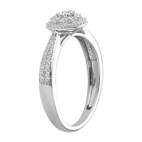 Womens 3/8 CT. Natural White Diamond 10K Gold Round Side Stone Halo Engagement Ring