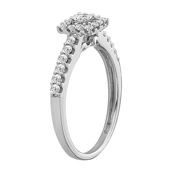 Womens 1/2 CT. Natural White Diamond 10K Gold Cushion Halo Engagement Ring