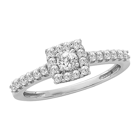 Womens 1/2 CT. Natural White Diamond 10K Gold Cushion Halo Engagement Ring