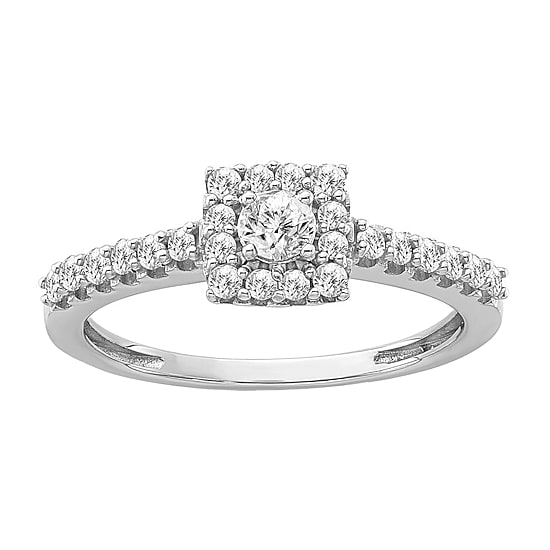Womens 1/2 CT. Natural White Diamond 10K Gold Cushion Halo Engagement Ring