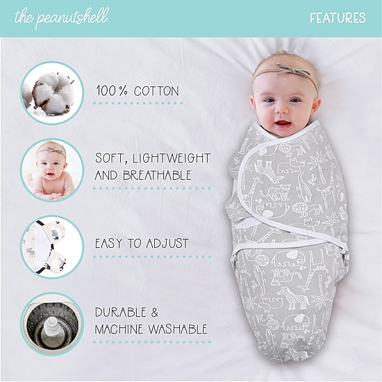 The Peanutshell Grey Safari 3-pc. Swaddle Blanket