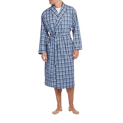 Hanes Mens Big And Tall Long Sleeve Knee Length Robe In Blue