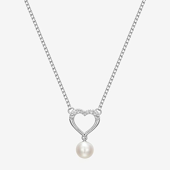 Womens White Cultured Freshwater Pearl Sterling Silver Heart 2-pc. Jewelry Set