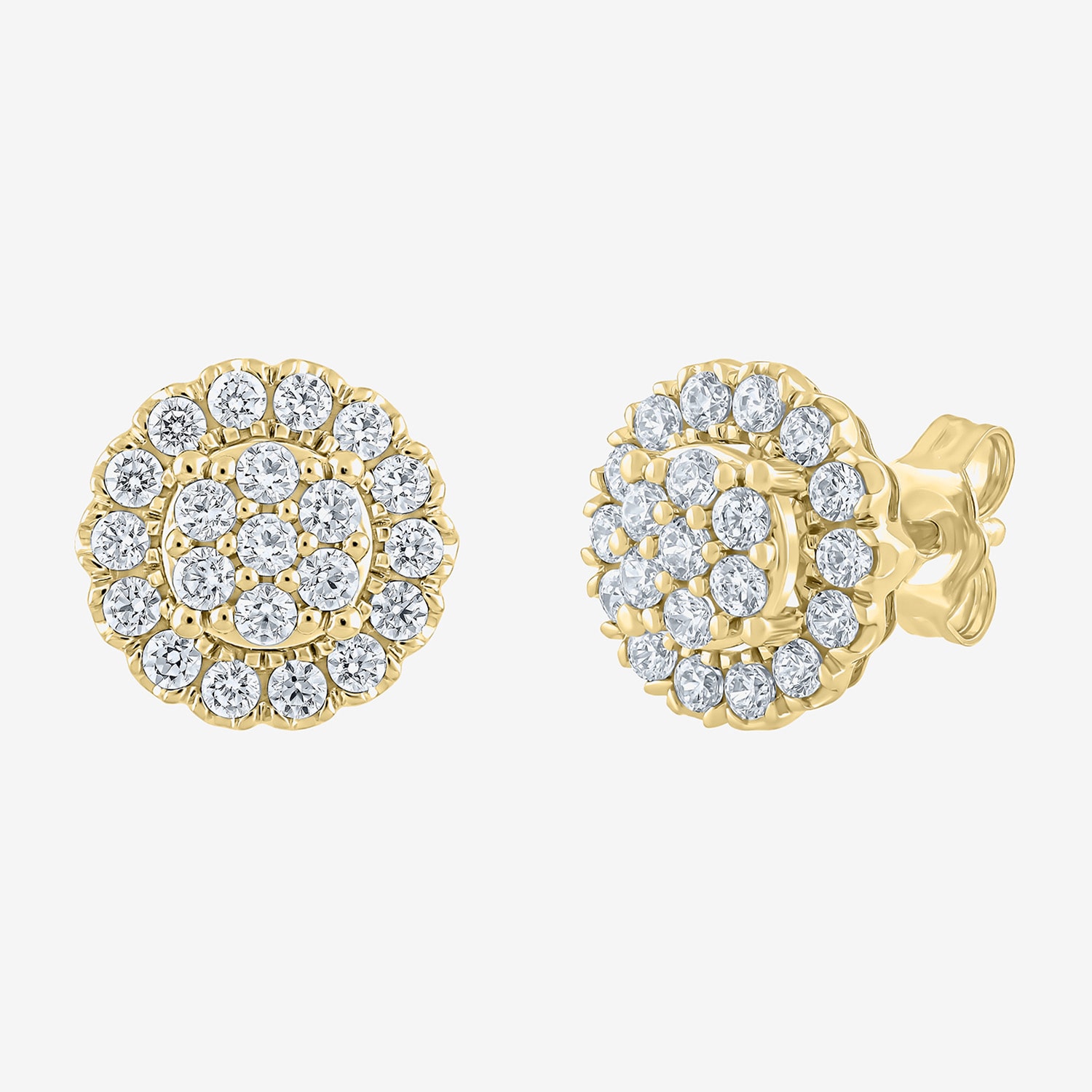Diamond Blossom (G,Si2) 1 CT. T.W. Lab Grown White Diamond 10K Gold 11mm Round Stud Earrings