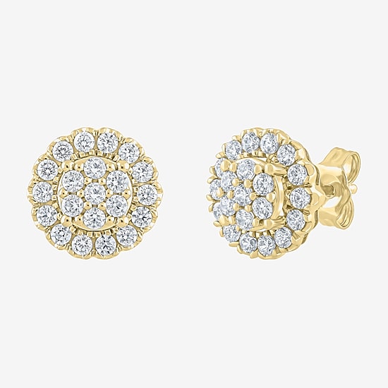 Diamond Blossom (G,Si2) 1 CT. T.W. Lab Grown White Diamond 10K Gold 11mm Round Stud Earrings
