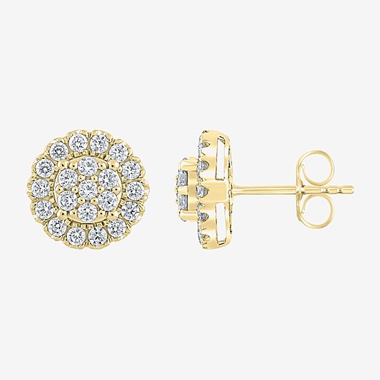 Diamond Blossom (G,Si2) 1 CT. T.W. Lab Grown White Diamond 10K Gold 11mm Round Stud Earrings