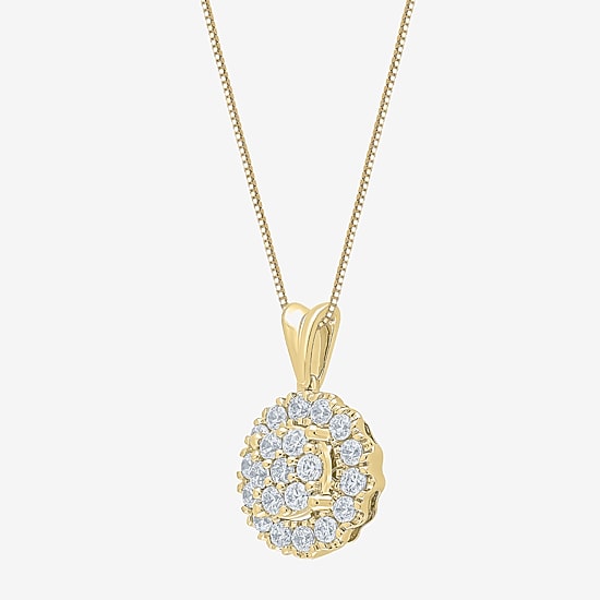 Diamond Blossom (Si2/G) Womens 1/2 CT. T.W. Lab Grown White Diamond 10K Gold Round 18 Inch Pendant Necklace