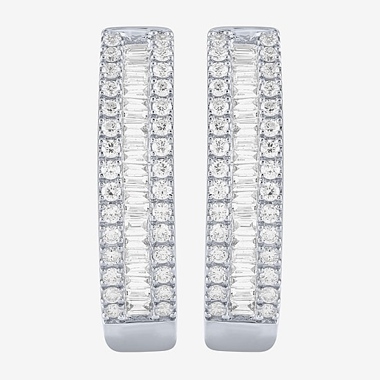 (G/Si2) Womens 1 CT. T.W. Lab Grown White Diamond 10K Gold 23.3mm Hoop Earrings