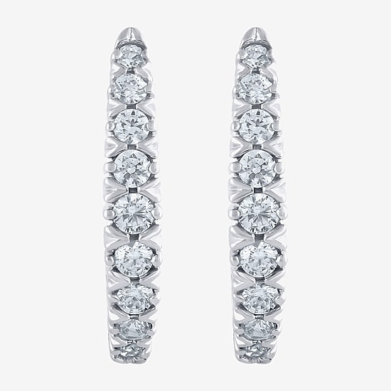 (G/Si2) Womens 1/4 CT. T.W. Lab Grown White Diamond 10K Gold 21.9mm Hoop Earrings