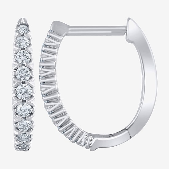 (G/Si2) Womens 1/4 CT. T.W. Lab Grown White Diamond 10K Gold 21.9mm Hoop Earrings