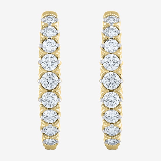 (G-Si2) Womens 1 CT. T.W. Lab Grown White Diamond 10K Gold 21.9mm Hoop Earrings