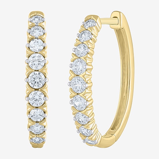 (G-Si2) Womens 1 CT. T.W. Lab Grown White Diamond 10K Gold 21.9mm Hoop Earrings