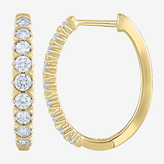 (G-Si2) Womens 1 CT. T.W. Lab Grown White Diamond 10K Gold 21.9mm Hoop Earrings
