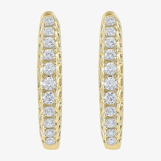 (G-Si2) Womens 1/4 CT. T.W. Lab Grown White Diamond 10K Gold 18.8mm Hoop Earrings