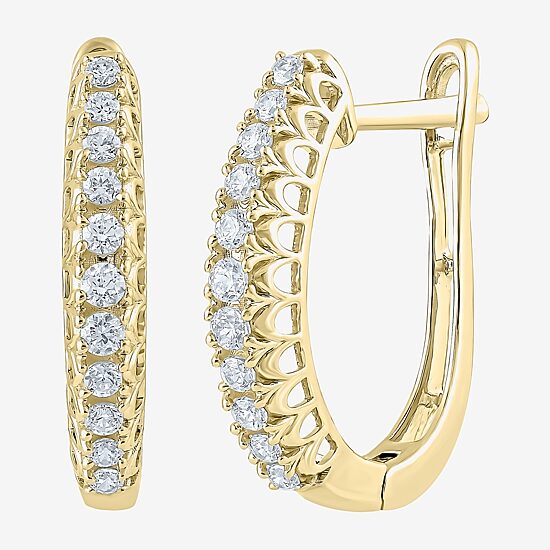 (G-Si2) Womens 1/4 CT. T.W. Lab Grown White Diamond 10K Gold 18.8mm Hoop Earrings