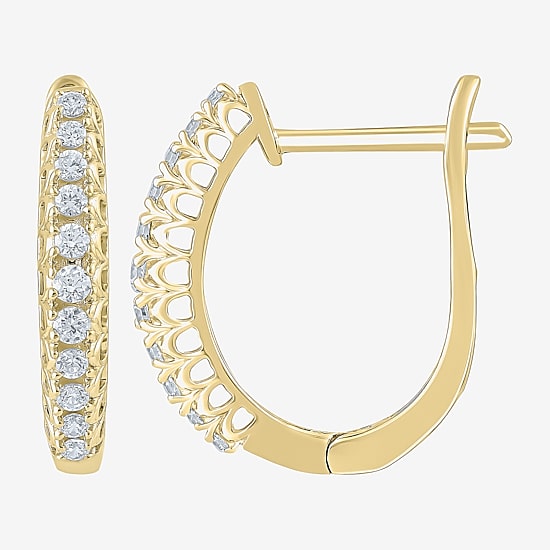 (G-Si2) Womens 1/4 CT. T.W. Lab Grown White Diamond 10K Gold 18.8mm Hoop Earrings