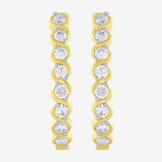 (G-Si2) Womens 1/2 CT. T.W. Lab Grown White Diamond 10K Gold 18.8mm Hoop Earrings