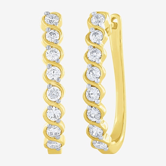 (G-Si2) Womens 1/2 CT. T.W. Lab Grown White Diamond 10K Gold 18.8mm Hoop Earrings