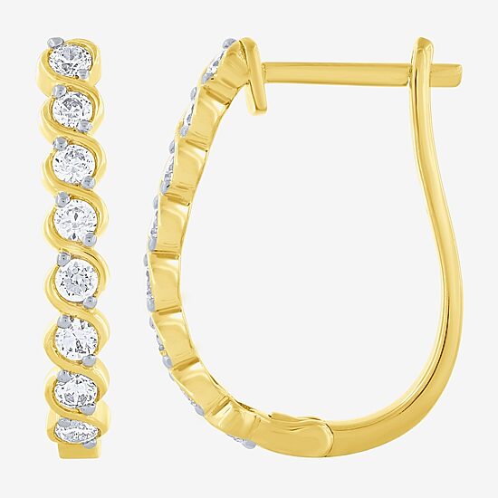 (G-Si2) Womens 1/2 CT. T.W. Lab Grown White Diamond 10K Gold 18.8mm Hoop Earrings