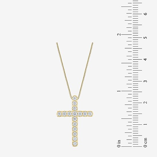 (G/Si2) Womens 1/2 CT. T.W. Lab Grown White Diamond 10K Gold Cross 18 Inch Pendant Necklace