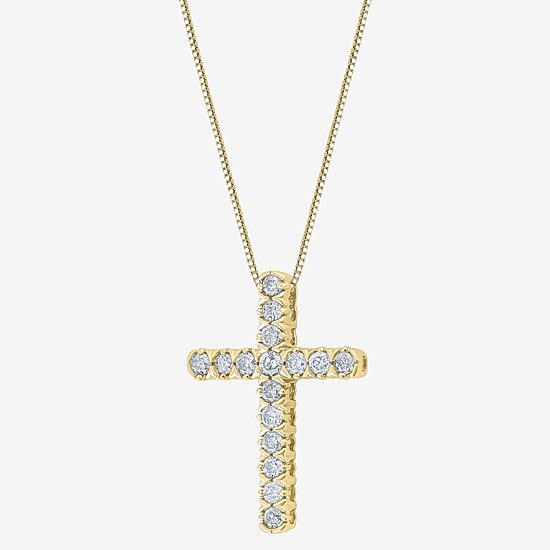 (G/Si2) Womens 1/2 CT. T.W. Lab Grown White Diamond 10K Gold Cross 18 Inch Pendant Necklace
