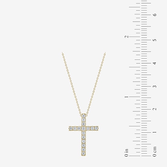 (G/Si2) Womens 1/4 CT. T.W. Lab Grown White Diamond 10K Gold Cross 18 Inch Pendant Necklace