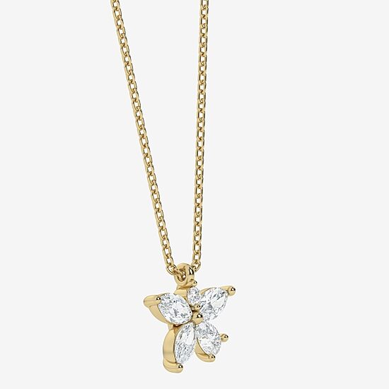 Flower (Si2/G) Womens 3/4 CT. T.W. Lab Grown White Diamond 10K Gold Flower 18 Inch Pendant Necklace