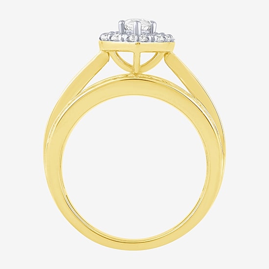 (G / Si2) Womens 2 CT. T.W. Lab Grown White Diamond 10K Gold Side Stone Halo Engagement Ring